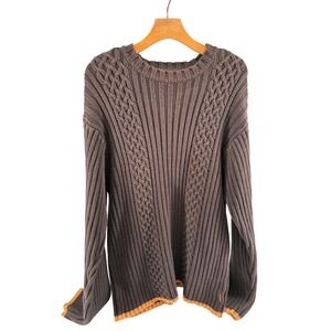 Timberland Men Knit Sweater Brown Cable Knit Crew Neck Long Sleeve Fall Winter M